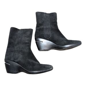 COLE HAAN with Nike Air (Size 11B) Black Suede Pull on Wedge Heel Ankle Boots